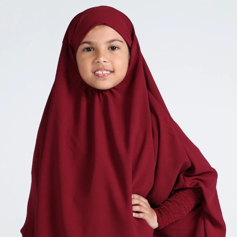 Kids Jilbab With Skirt And Khimar In Maroon