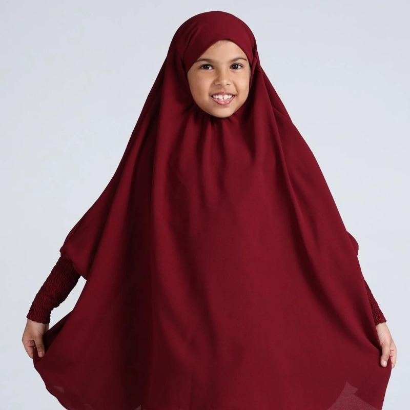 Kids Jilbab With Skirt And Khimar In Maroon