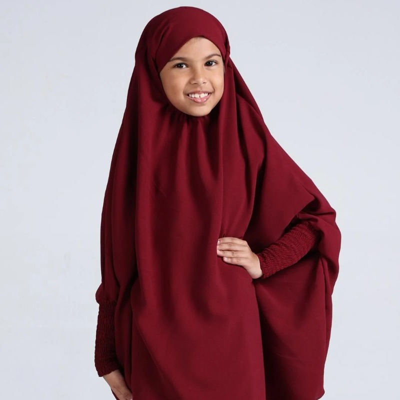 Kids Jilbab With Skirt And Khimar In Maroon