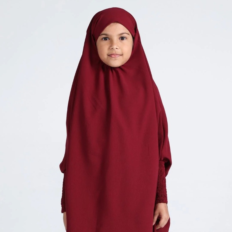 Kids Jilbab With Skirt And Khimar In Maroon